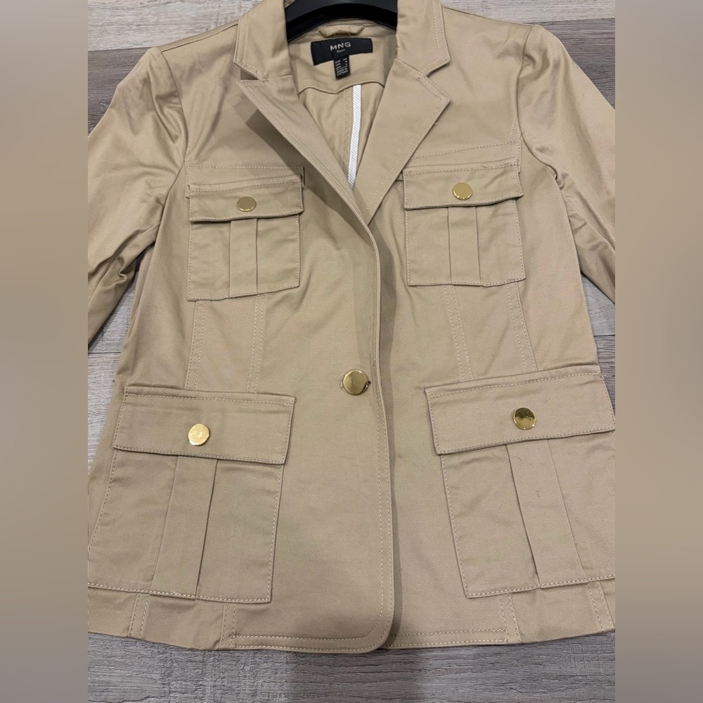 SALE🔥NWT- Mango MNG Suit Khaki Utility Blazer Jacket • Structured Workwear Chic - Picture 3 of 6